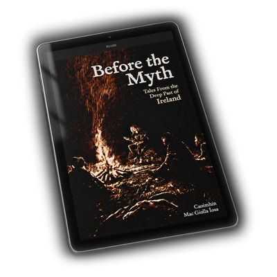 Before the Myth open on a reader, the firelit cover on its screen.